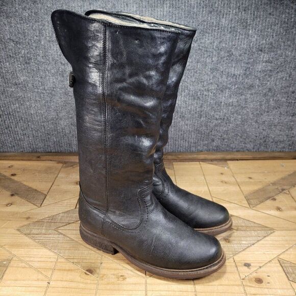 Frye Vanessa Tall Shearling Lined Western Leather Boots Black 3475007 Sz 7.5 - Picture 1 of 10